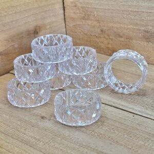 (8) Clear Diamond Cut Napkin Rings Acrylic Lucite Plastic Mid Century Vintage